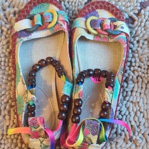 Colorful Women's Sandals with Beaded Detail Boho Cottage Core ECLECTIC